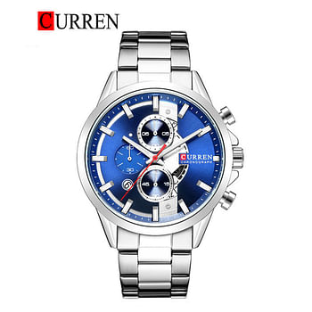 CURREN 8325 Original Brand Stainless Steel Band Wrist Watch For Men  silver