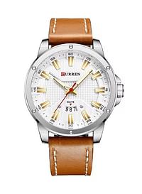 CURREN Men's Waterproof Geniune Leather BAnd With CalAnder Quartz Watch 8376 - 46 mm - Silver