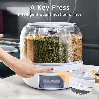 6 in 1 Cereal Dispenser 360° Rotating Rice Dispenser Kitchen Organizer Grain Dispenser Machine with Button for Rice