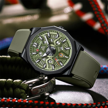 Curren 8437 Original Brand Rubber Straps Wrist Watch For Men - Black and Green