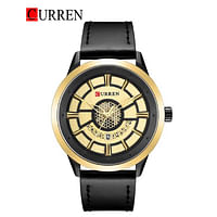 CURREN 8330 Men's Calendar Watch Casual Leather Analog Quartz Watch, Black and Gold