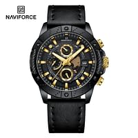 NEW NAVIFORCE 8055 CHRONOCREST Men's Watch Business Style with Leather Straps 47 mm- Black, Gold