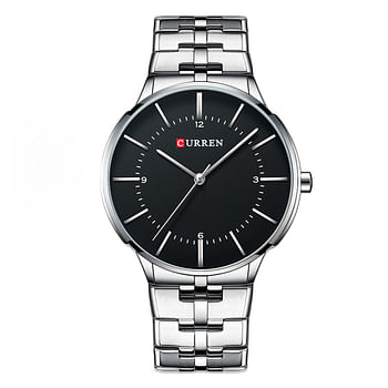 Curren 8321 Silver Chain Simple Black Analog Dial Quartz Watch