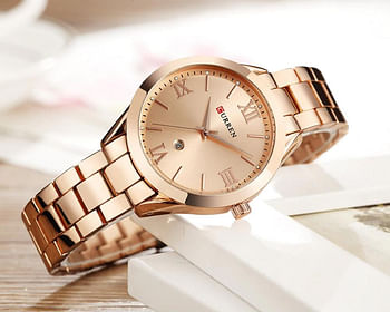 Curren 9007 Original Brand Stainless Steel Band Wrist Watch For Women / All Rose Gold