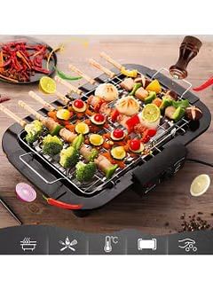 Portable Electric Smokeless Barbecue / 2000W High Power Grill Indoor BBQ Grilling Table with 5 Adjustable Temperature fit Home Dinner Camping Travel Hiking