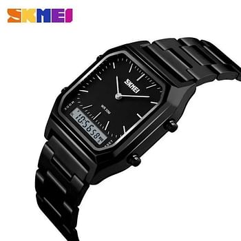 SKMEI 1220 Sports Fashion Quartz Digital Stainless Steel Dual Display Chrono Waterproof Casual Watch للرجال