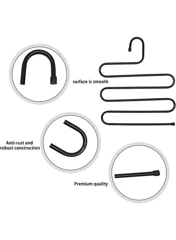 شماعة ملابس على شكل حرف S من We Happy، 5 طبقات من ربطات البنطلون متعددة الأغراض من الفولاذ المقاوم للصدأ، منظم لتوفير المساحة، أسود (عبوة من 6 قطع)