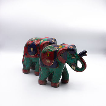 Pair of Elephant Stones Handmade Multicolor Antique Handicraft in Nepal