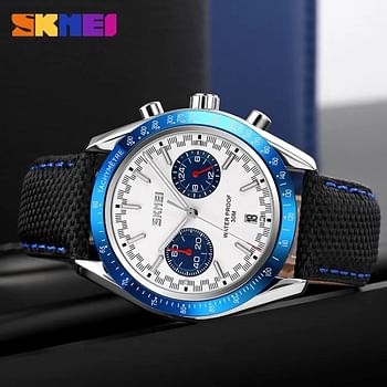 SKMEI Men Quartz Watch Waterproof Watch with Stopwatch Timing Fashion Casual Style For Men 9292 Blue-White