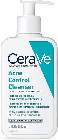CeraVe Face Wash Acne Treatment Salicylic Acid Cleanser with Purifying Clay for Oily Skin Blackhead Remover and Clogged Pore Control 8 Ounce, multi, 8 Fl Oz 237ml (Pack of 1)