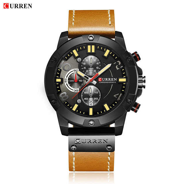 CURREN 8285 Original Brand Leather Straps Wrist Watch For Men Brown/Black