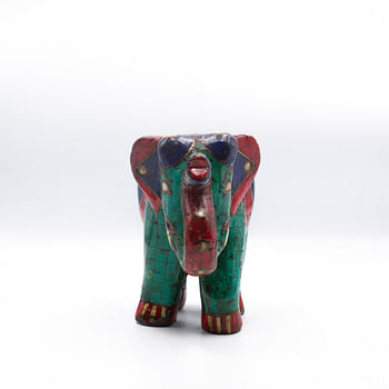 Pair of Elephant Stones Handmade Multicolor Antique Handicraft in Nepal