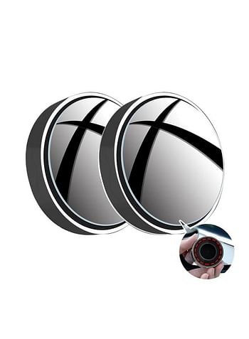 2 Pcs Car Rear view Mirror Suction Cup Auxiliary 360 Degree Rotating Wide Angle Round Frame Mirror for Automotives - Silver