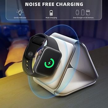 Magnetic Foldable Ultra-Thin Mobile Phone Watch Stand Charger 15W Fast QI Magnetic 3 in 1 Wireless Charger For Apple iPhone 14/13 Apple Watches & Airpods