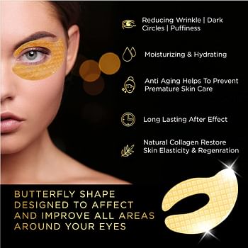 Eye Patches for Puffy Eyes - Under Eye Mask Dark Circles and Puffiness (Pack of 3) - Gold under Eye Patches, Collagen Eye Pads, Eye Bags Treatment for women or men