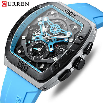 CURREN  Men Rectangle Watch Brand Chronograph Wristwatch Big Case Sport Watches.