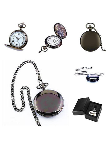 Yash Black Classic Design Quartz Pocket Watch .