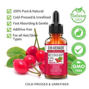 Rosehip Essential Oil for Anti Aging and Anti Wrinkle with Vitamin A & C - 30ml