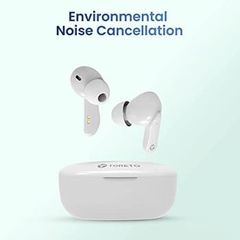 True Wireless Bluetooth Earpods | with Mic | Upto 20 Hours Playtime | ENC Enabled | Type C Fast Charge | Smooth Sync | 13mm Driver | Swear Resistant | Touch Control | Glossy White... TOR 222 TORETO