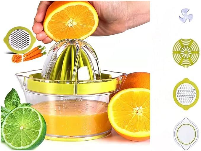 4 In 1 Multi-functional Manual Juicer Citrus Juicer Lemon Orange Juicer Manual Hand Squeezer with Built-In Measuring Cup and Grater