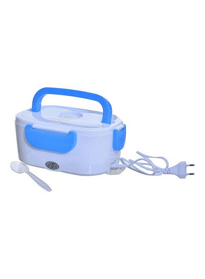Electric Heater Grid Lunch Box With Plastic Spoon White-Blue 24*17*11cm