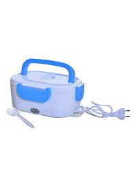 صندوق غداء شبكي للسخان الكهربائي مع ملعقة بلاستيك أبيض-أزرق 24 * 17 * 11 سم