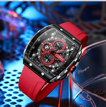 CURREN Original Brand Rubber Straps Wrist Watch For Men 8442 Red