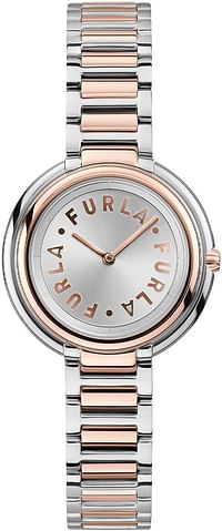 FURLA ICON Shape Silver & Rose Gold Stainless Steel Bracelet Watch (Model: WW00032002L5), Silver/Rose Gold
