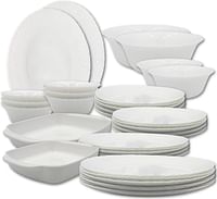 Danny home 38 Piece Opalware Dinnerware set 6 Dinner plate, 6 Dessert plate, 6 Soup plate, 6 Salad plate, 6 Small Bowls, 2 Medium & Large bowl, 2 Serving Plate, 1 FIsh grill tray, 1 Chicken grill tray