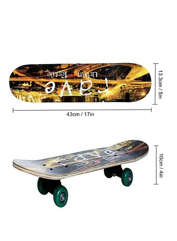 43 CM Wooden Skateboard for Kids 7 Layer Maple Wood Smooth Wheels Outdoor Sports Games Comes in Assorted Colors and Designs - Rave Urban Black & Brown