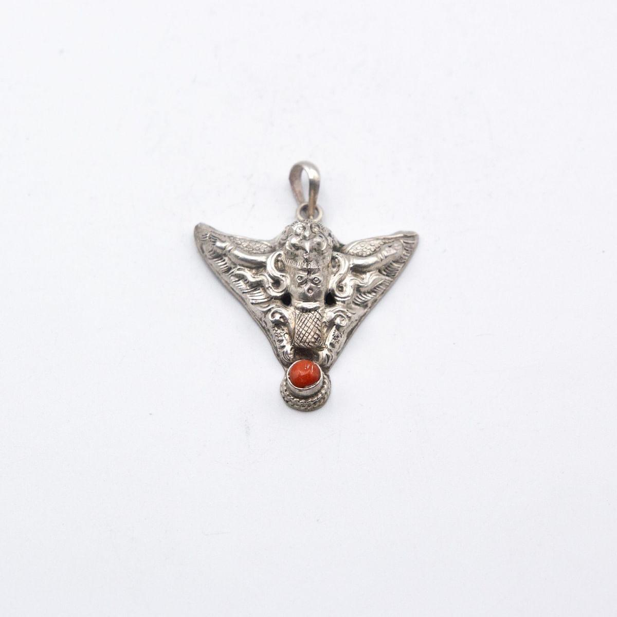 Antique Rare Find 925 Sterling Silver Garuda and Coral Pendant Handcrafted in Nepal 6.4 grams