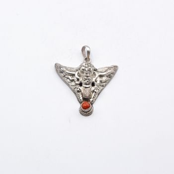 Antique Rare Find 925 Sterling Silver Garuda and Coral Pendant Handcrafted in Nepal 6.4 grams