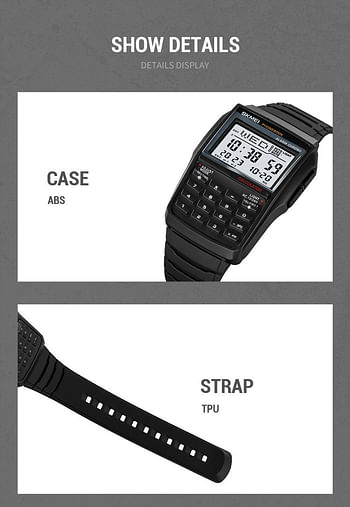 SKMEI 2255 Men's Digital Watch fashion Outdoor Sport Man Clock Silicone strap business Watch - Black
