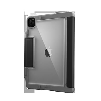 STM RUGGED CASE PLUS لجهاز iPad Pro 12.9 "(4th / 3rd Gen) - غطاء قابل للطي وحامل مع ظهر شفاف شفاف ، حامل قلم Apple ، وظيفة إيقاظ تلقائية ، جراب حماية 360 وامتصاص الصدمات - أسود