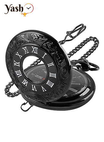 Yash Romanian Style Quartz Pocket Watches Collection Rom BLK White Font LC