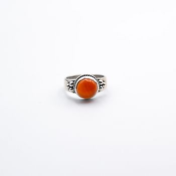 925 Sterling Silver Natural Red Carnelian Crystal Ring Size Diameter 3 cm