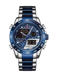NAVIFORCE Men Digital Watch LED Sport Military Luminous Hands Waterproof Quartz Wristwatch NF9171 - Silver & Blue