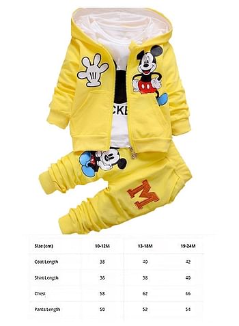 Mouse 3 Pcs Hooded Jacket Shirt and Trouser For Boys Girls Cartoon Theme Party Costume Dress Birthday Gift Yellow 10-12 Months