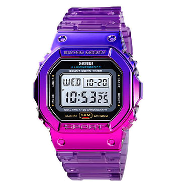 SKMEI 1622 Fashion Cool Girls Watches Electroplated Case Transparent Strap Lady Women Digital Wristwatch.