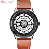 ساعة كورين 8330 للرجال بتقويم كاجوال من الجلد، ساعة كوارتز تناظرية، بني/أسود/فضي