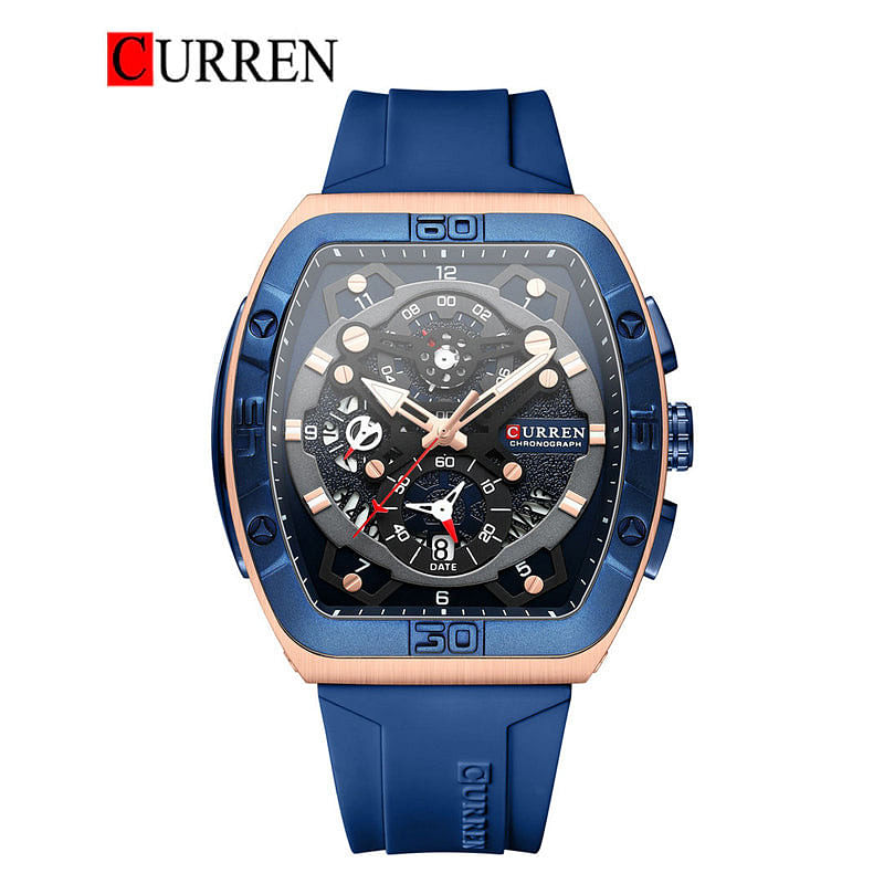 CURREN Original Brand Rubber Straps Wrist Watch For Men 8443 Blue