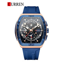 CURREN Original Brand Rubber Straps Wrist Watch For Men 8443 Blue