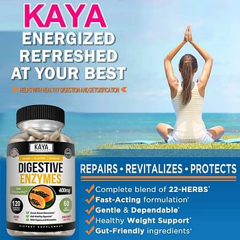 Kaya Naturals Digestive Enzymes with Prebiotics & Probiotics | Constipation & Bloating Relief | Weight Management Pills for Women & Men | Aids Immune Function | Digestion Support - 60 Capsules