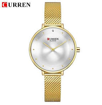 Curren 9029 Original Brand Mesh Band Wrist Watch For Women / Gold