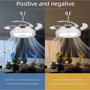 Generic Ceiling Fan with Lights 42 inch, Sliver 4-Blades Fans Chandelier Remote Control Retractable