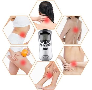 Digital Therapy Machine Full Body Pulse Muscle Relax Massage - 4 Pads - Silver