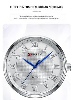 Curren 8409 Blue Hands Round Dial Silver Chain Dress Watch - Silver / White