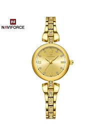 NaviForce NF5034 Dynamic Beautiful Small Dial Rhinestone Bracelete Design Watch For Women Golden
