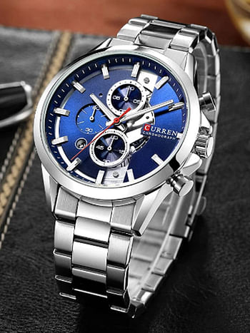 CURREN 8325 Original Brand Stainless Steel Band Wrist Watch For Men  silver