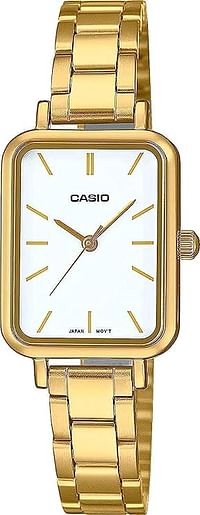Casio LTP-V009G-7E Women's Rectangular Petite Gold Tone Stainless Steel White Dial Dress Watch, gold, Quartz Movement / Gold